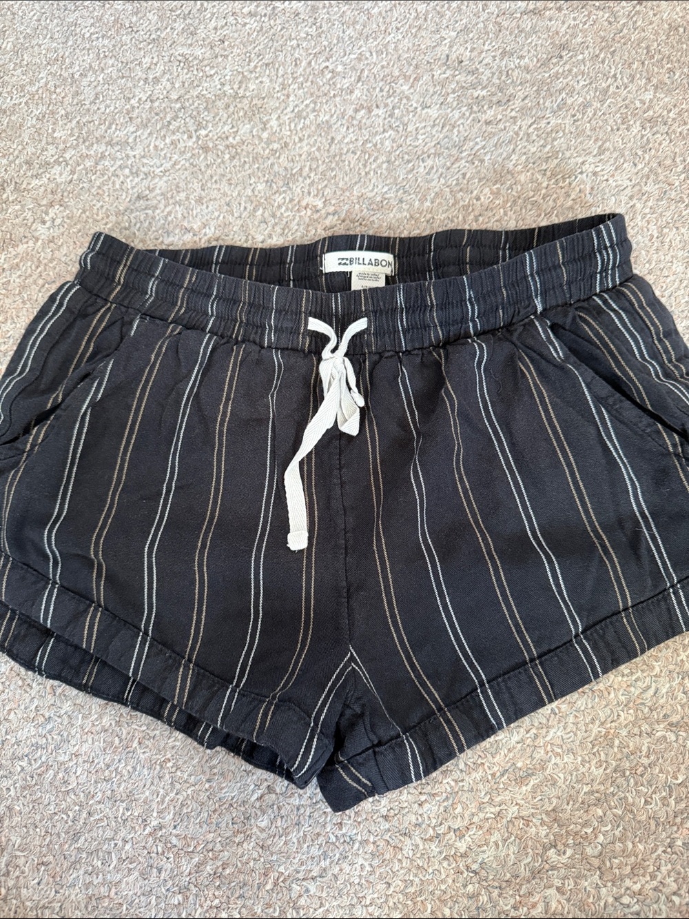 Billabong Women's Black Shorts with White Pinstripes